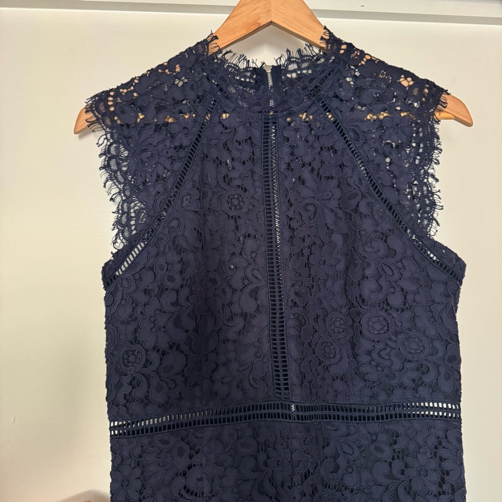 Bardot lace midi dress mock neck navy size 6
